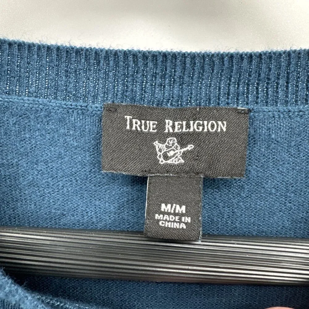 True Religion HS LS Crewneck‎ Sweater blue pullover Men's Size M